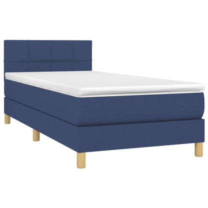 Cama box spring c/ colchão e LED 80x200 cm tecido azul