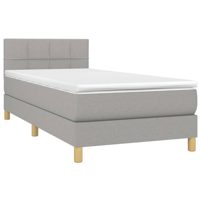 Cama box spring c/ colchão e LED 90x190 cm tecido cinza-claro