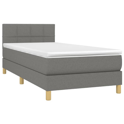 Cama box spring c/ colchão e LED 90x190 cm tecido cinza-escuro