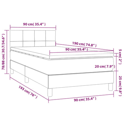 Cama box spring c/ colchão e LED 90x190 cm tecido cinza-escuro