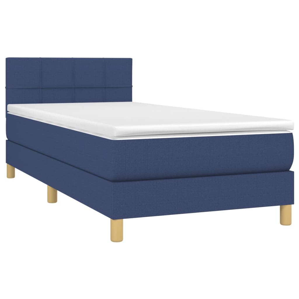 Cama box spring c/ colchão e LED 90x200 cm tecido azul