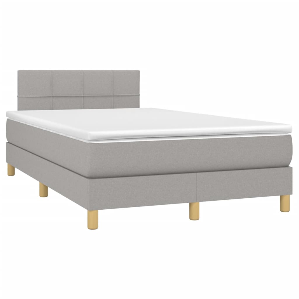 Cama box spring c/ colchão e LED 120x200 cm tecido cinza-claro