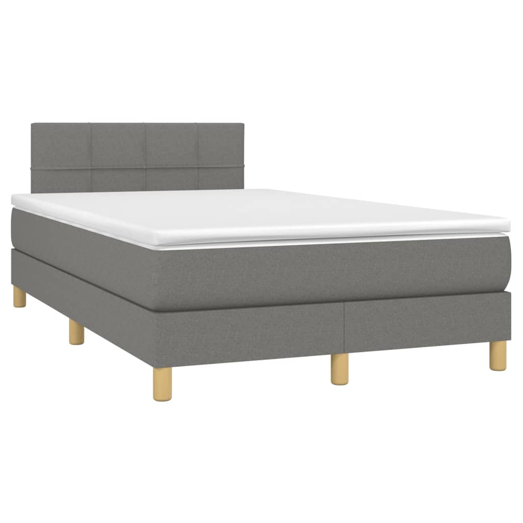 Cama box spring c/ colchão e LED 120x200 cm tecido cinza-escuro