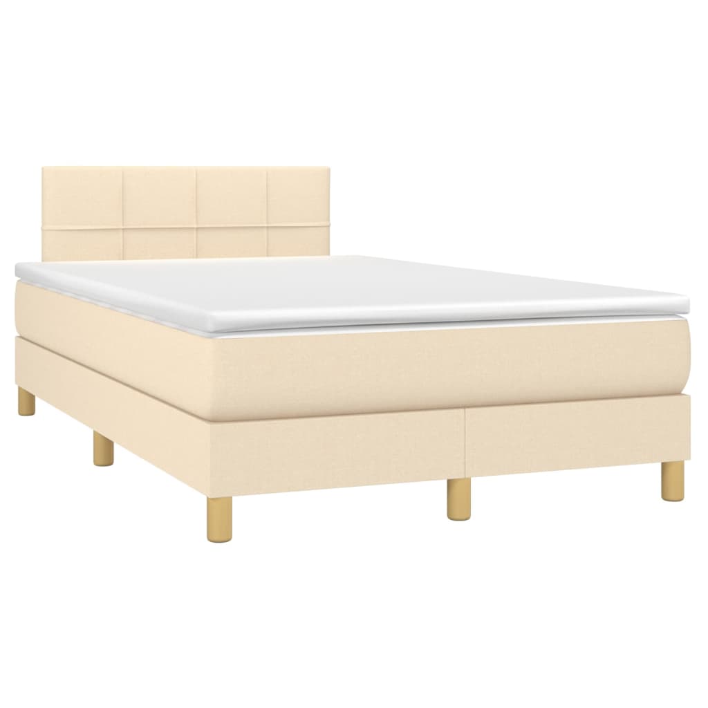 Cama box spring c/ colchão e LED 120x200 cm tecido cor creme