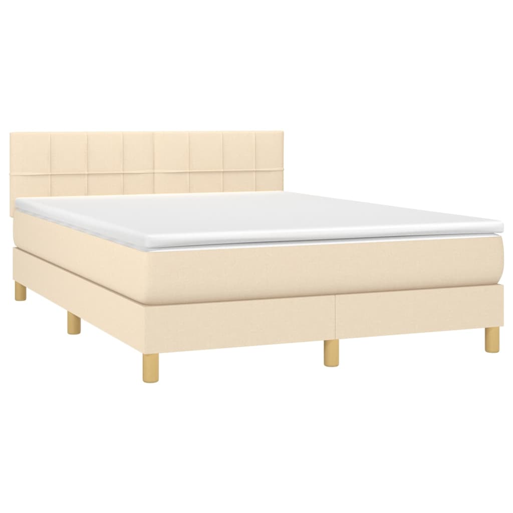 Cama box spring c/ colchão e LED 140x190 cm tecido cor creme