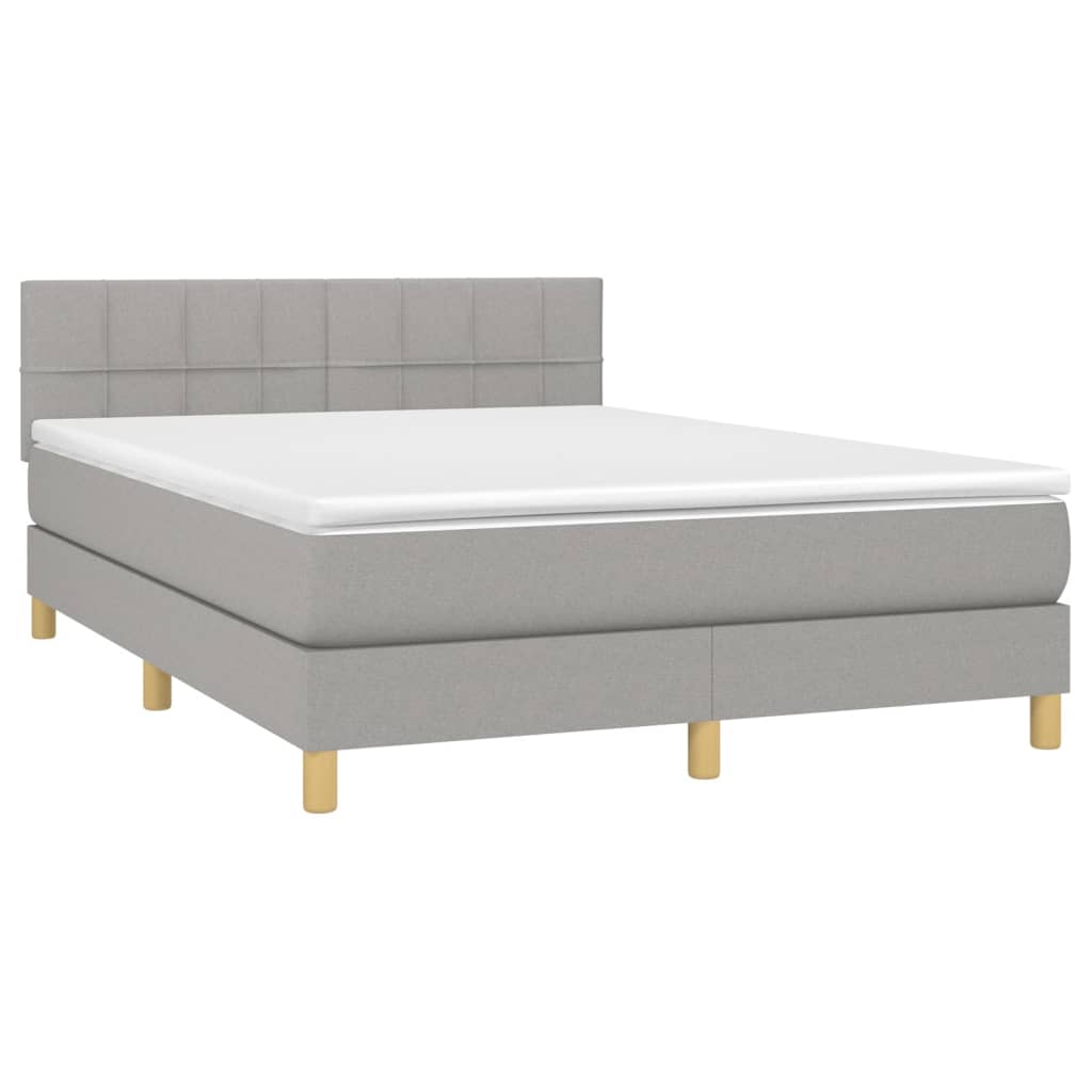 Cama box spring c/ colchão e LED 140x200 cm tecido cinza-claro