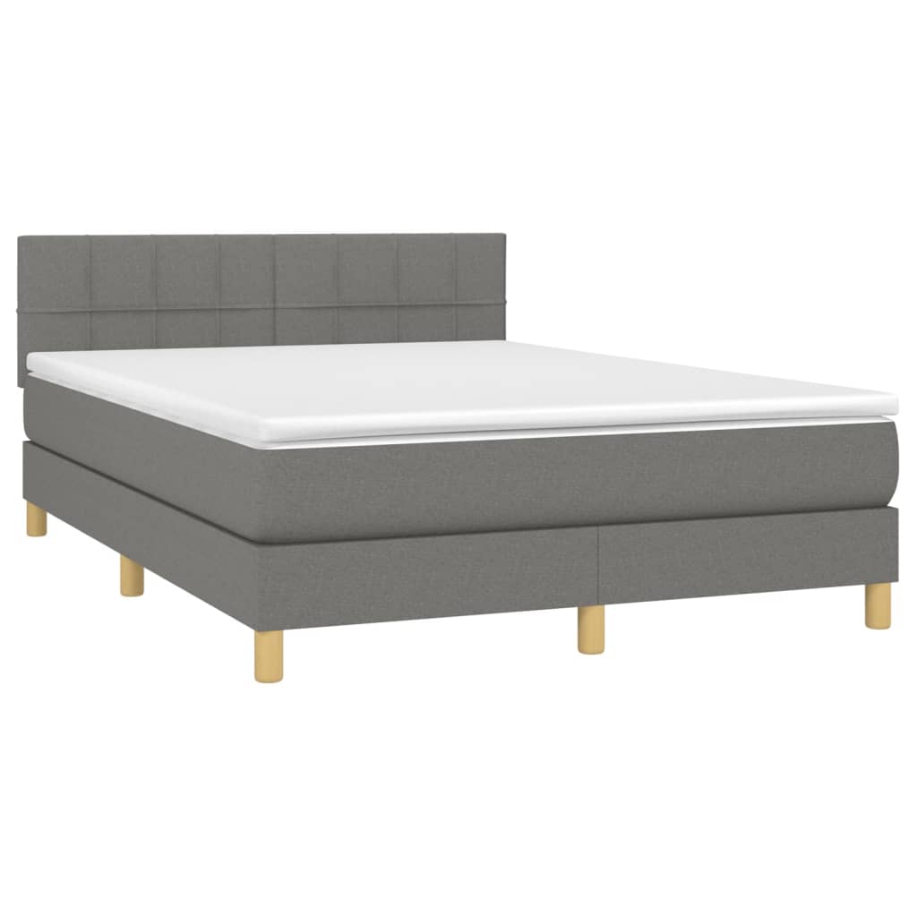 Cama box spring c/ colchão e LED 140x200 cm tecido cinza-escuro