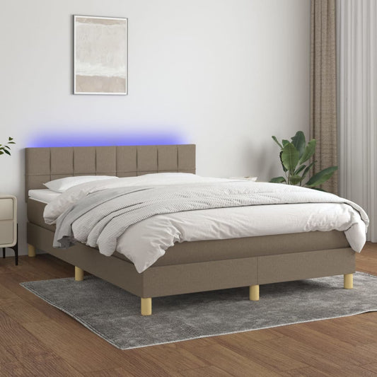 Cama box spring colchão/LED 140x200 cm tecido cinza-acastanhado