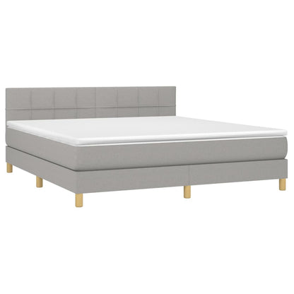 Cama box spring c/ colchão e LED 160x200 cm tecido cinza-claro