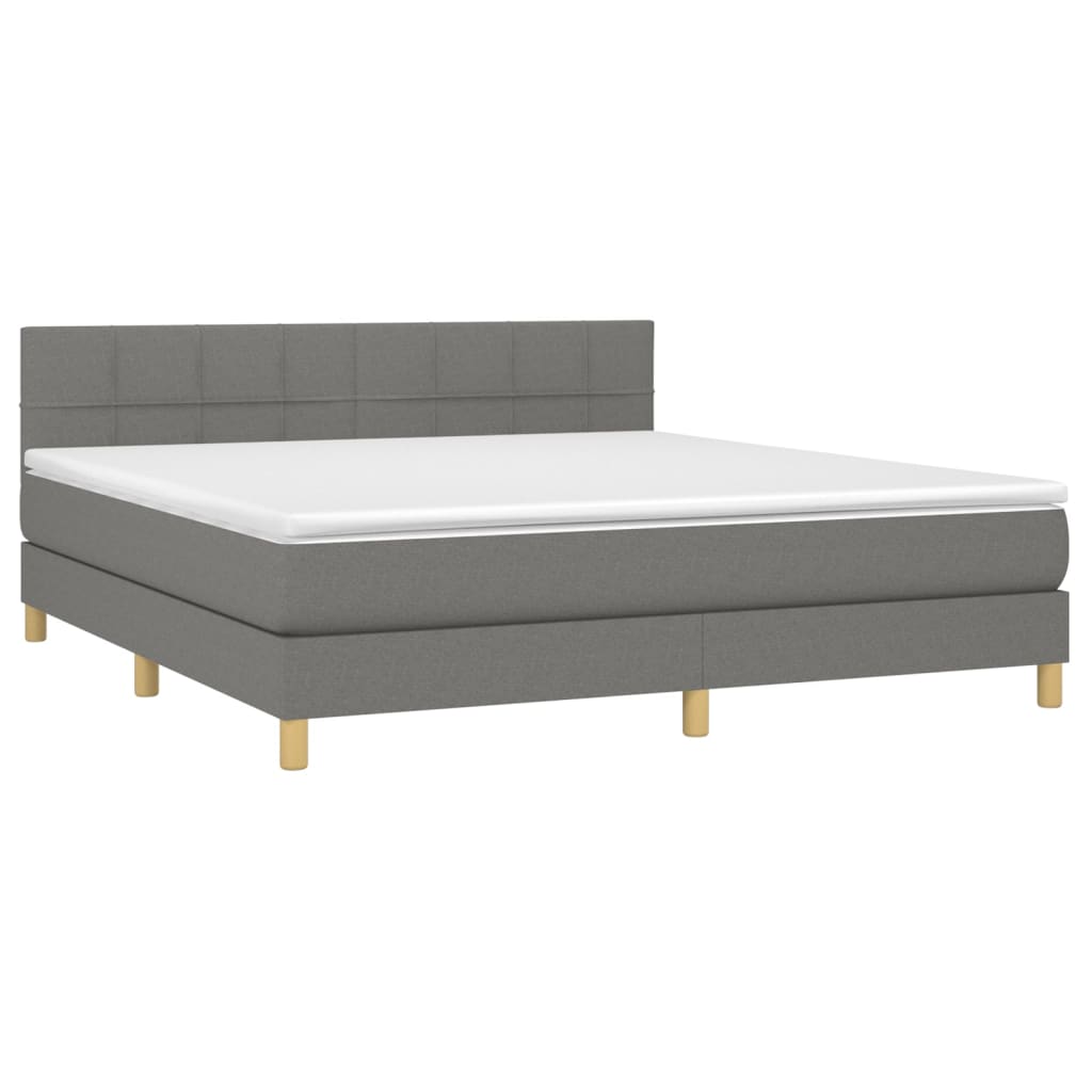 Cama box spring c/ colchão e LED 160x200 cm tecido cinza-escuro