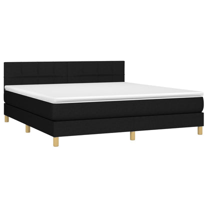 Cama box spring c/ colchão e LED 160x200 cm tecido preto