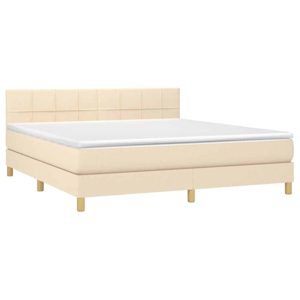 Cama box spring c/ colchão e LED 160x200 cm tecido cor creme