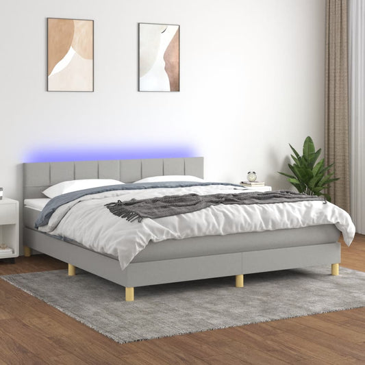 Cama box spring c/ colchão e LED 180x200 cm tecido cinza-claro