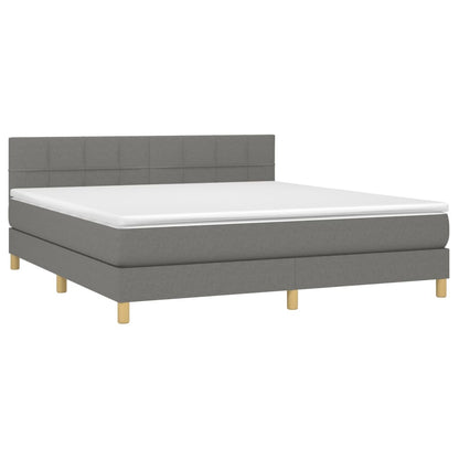 Cama box spring c/ colchão e LED 180x200 cm tecido cinza-escuro