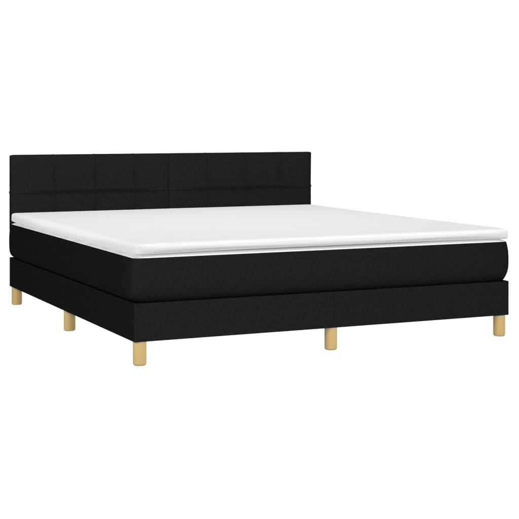 Cama box spring c/ colchão e LED 180x200 cm tecido preto