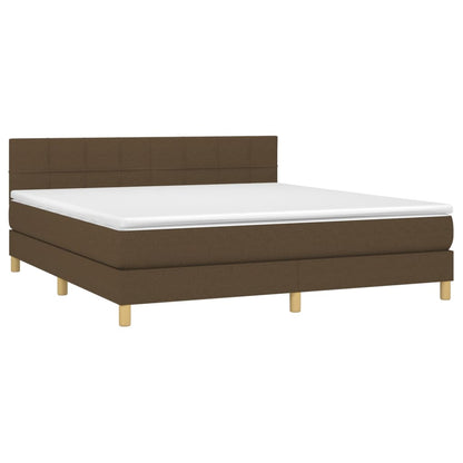 Cama box spring c/ colchão/LED 180x200cm tecido castanho-escuro