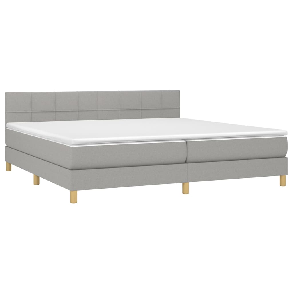 Cama box spring c/ colchão e LED 200x200 cm tecido cinza-claro