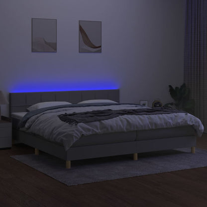 Cama box spring c/ colchão e LED 200x200 cm tecido cinza-claro