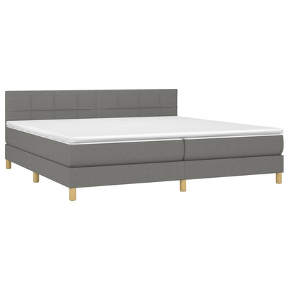 Cama box spring c/ colchão e LED 200x200 cm tecido cinza-escuro