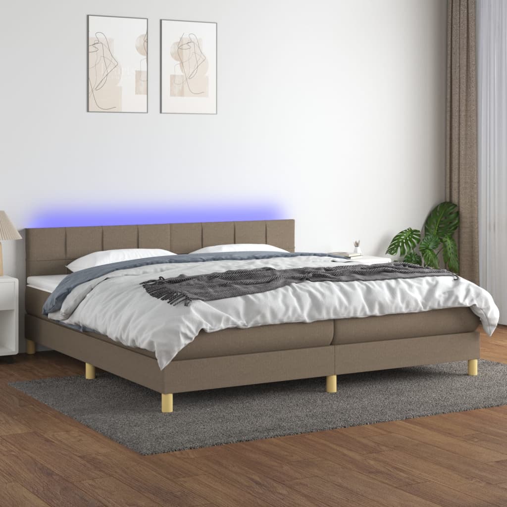 Cama box spring colchão/LED 200x200cm tecido cinza-acastanhado