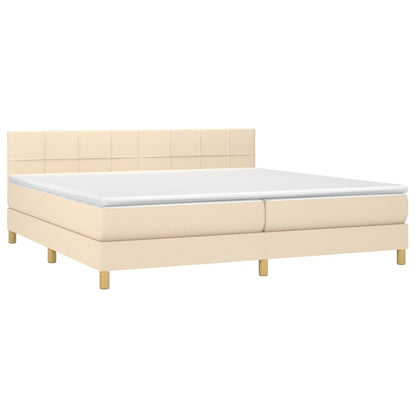 Cama box spring c/ colchão e LED 200x200 cm tecido cor creme