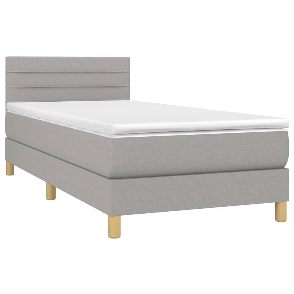 Cama box spring c/ colchão e LED 80x200 cm tecido cinza-claro