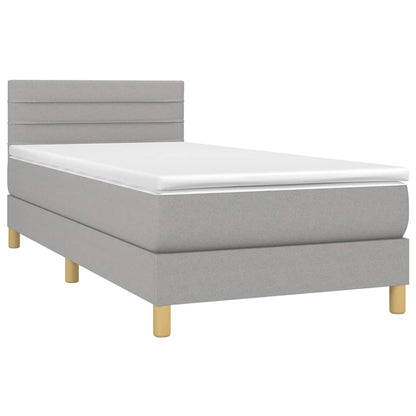 Cama box spring c/ colchão e LED 80x200 cm tecido cinza-claro