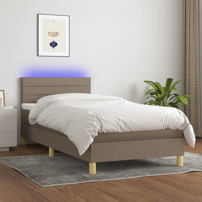 Cama box spring + colchão/LED 80x200cm tecido cinza-acastanhado