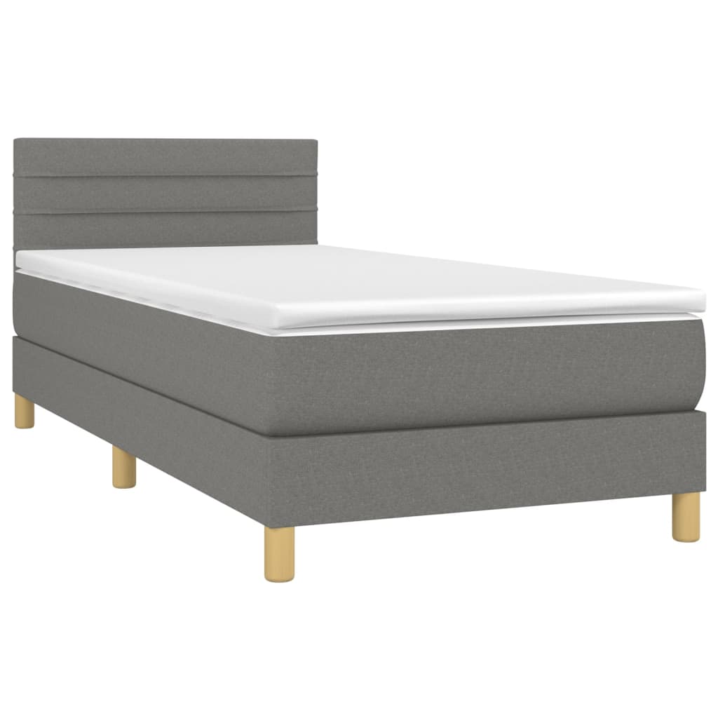 Cama box spring c/ colchão e LED 90x190 cm tecido cinza-escuro