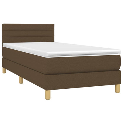 Cama box spring c/ colchão/LED 90x190 cm tecido castanho-escuro