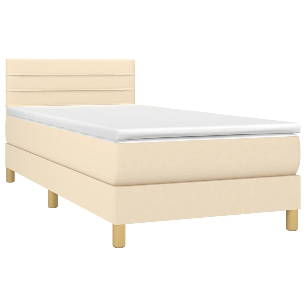 Cama box spring c/ colchão e LED 90x190 cm tecido cor creme