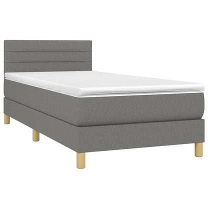 Cama box spring c/ colchão e LED 90x200 cm tecido cinza-escuro