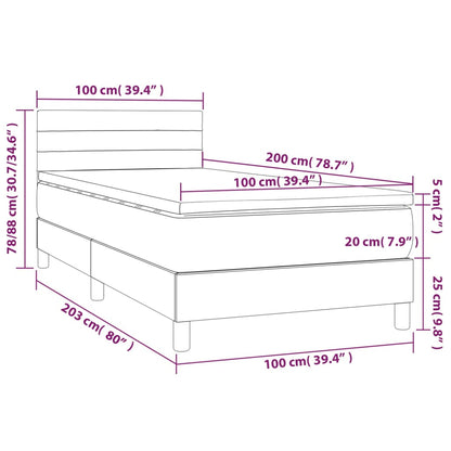 Cama box spring c/ colchão/LED 100x200cm tecido castanho-escuro