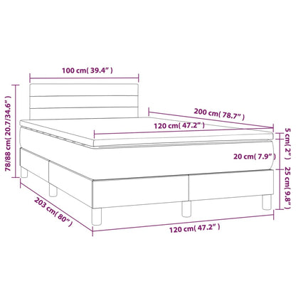 Cama box spring c/ colchão e LED 120x200 cm tecido cinza-claro