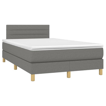 Cama box spring c/ colchão e LED 120x200 cm tecido cinza-escuro