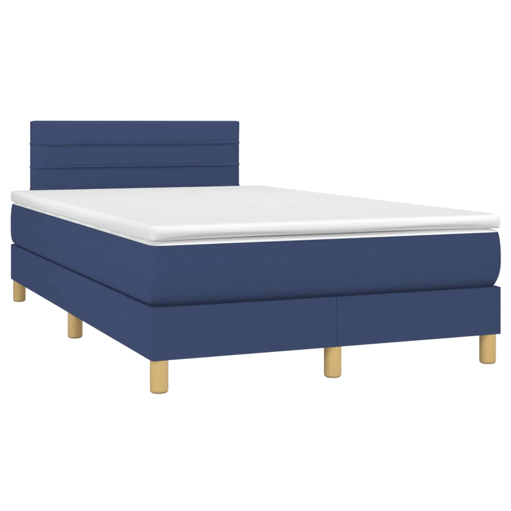 Cama box spring c/ colchão e LED 120x200 cm tecido azul