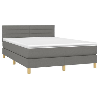 Cama box spring c/ colchão e LED 140x190 cm tecido cinza-escuro