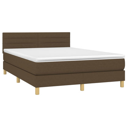 Cama box spring c/ colchão/LED 140x190cm tecido castanho-escuro