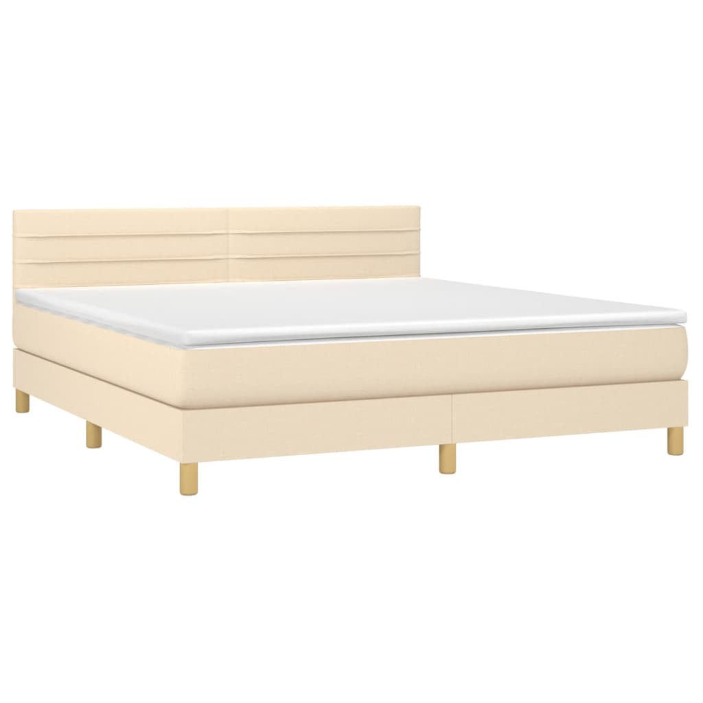 Cama box spring c/ colchão e LED 160x200 cm tecido cor creme