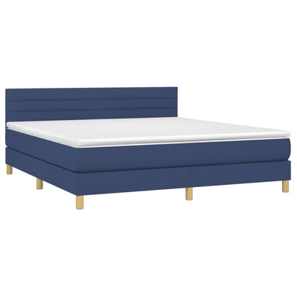 Cama box spring c/ colchão e LED 160x200 cm tecido azul