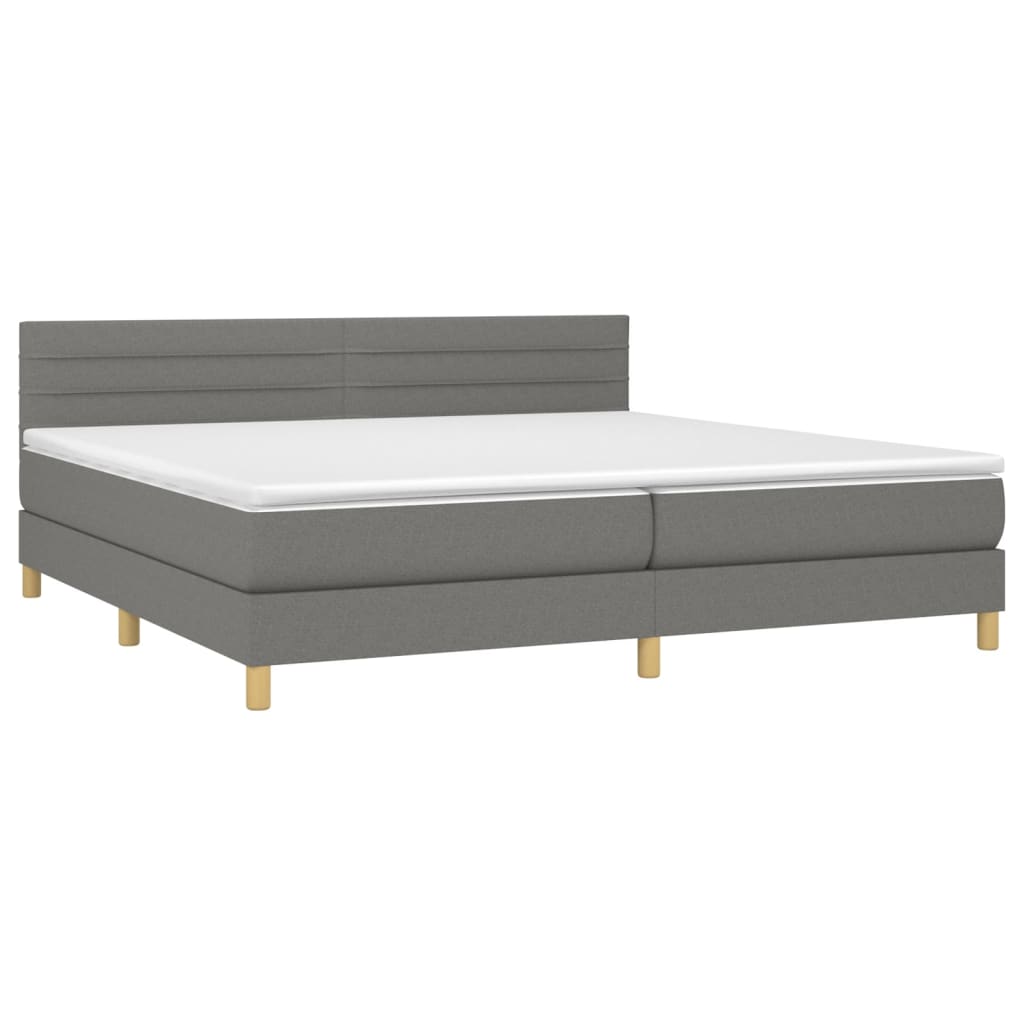 Cama box spring c/ colchão e LED 200x200 cm tecido cinza-escuro