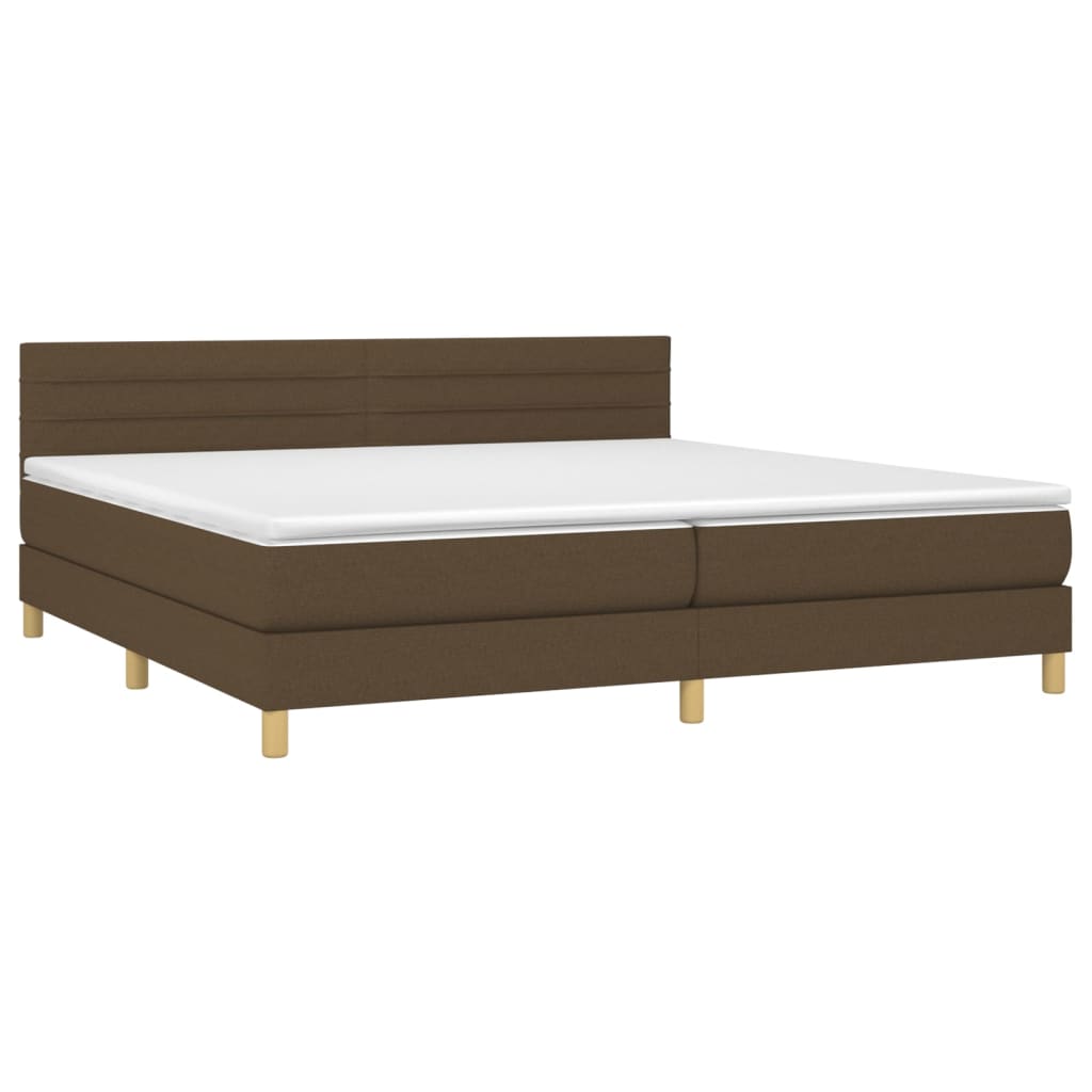 Cama box spring c/ colchão/LED 200x200cm tecido castanho-escuro