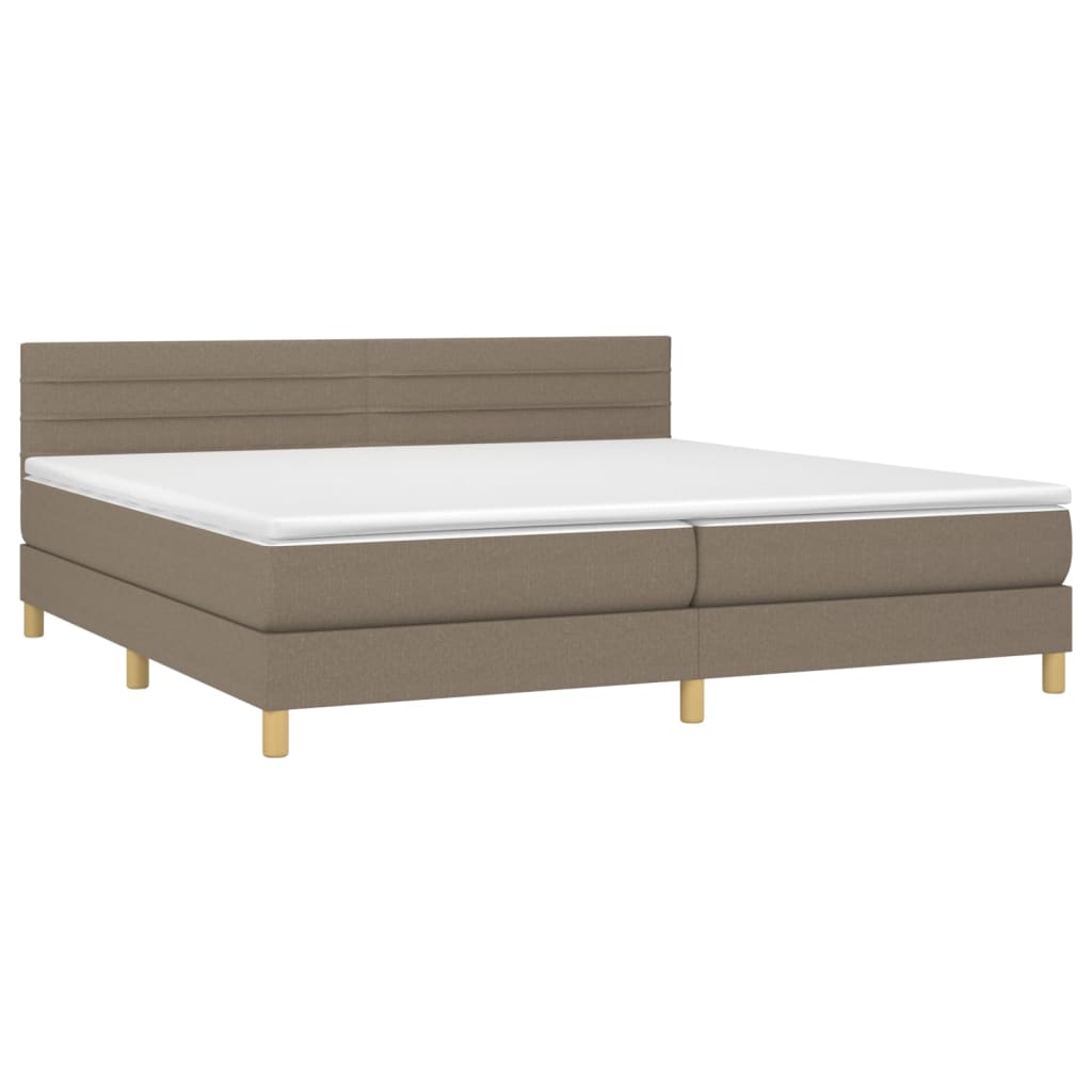 Cama box spring colchão/LED 200x200cm tecido cinza-acastanhado