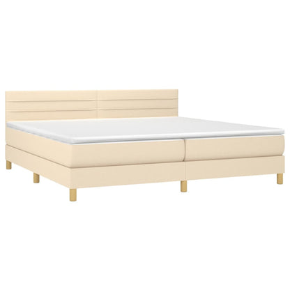 Cama box spring c/ colchão e LED 200x200 cm tecido cor creme