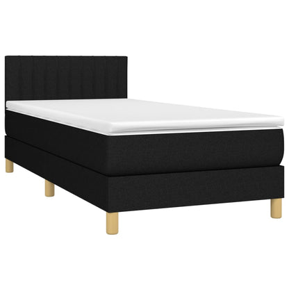 Cama box spring c/ colchão e LED 80x200 cm tecido preto