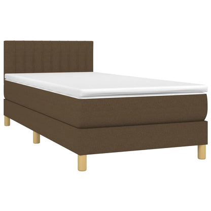 Cama box spring c/ colchão/LED 80x200cm tecido castanho-escuro