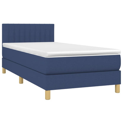 Cama box spring c/ colchão e LED 80x200 cm tecido azul