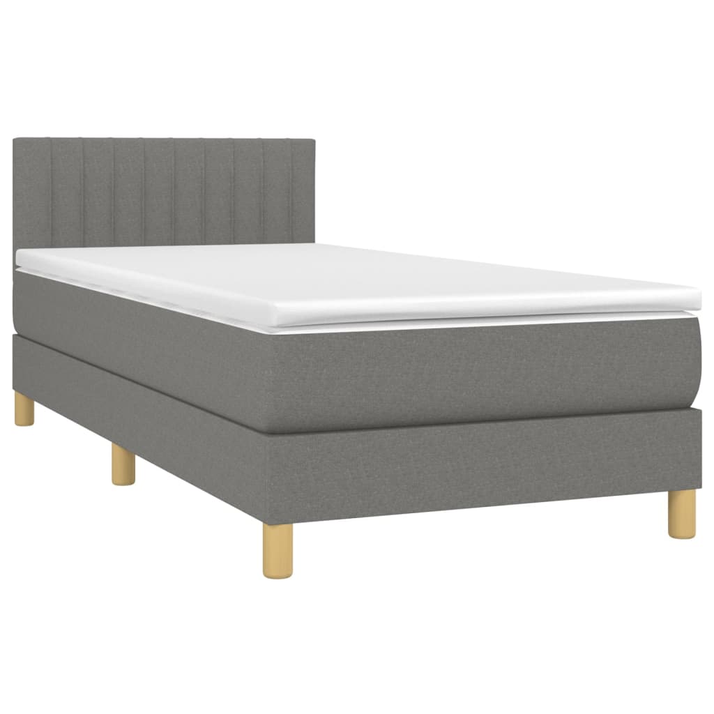 Cama box spring c/ colchão e LED 90x190 cm tecido cinza-escuro