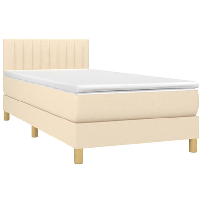 Cama box spring c/ colchão e LED 90x190 cm tecido cor creme