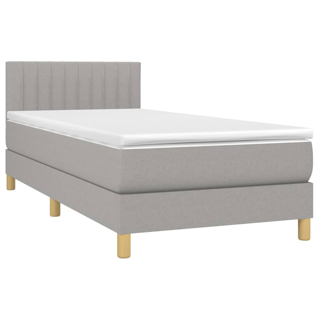 Cama box spring c/ colchão e LED 100x200 cm tecido cinza-claro